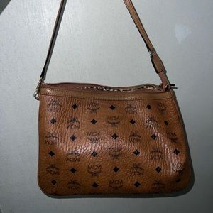 MCM zip pouch with shoulder strap